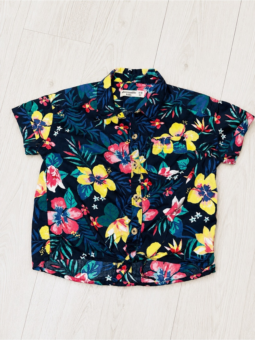 Abercrombie Kids Tropical Floral Tie Front Shirt Girls 9/10
